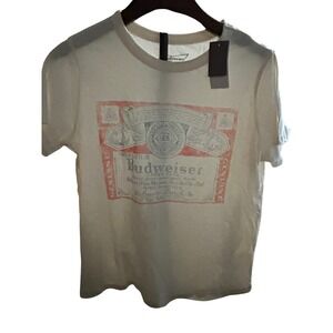 Budweiser Beer Label Graphic White T Shirt. Vintage Inspired. Small.